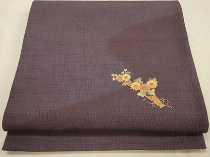 平和屋着物◎太鼓柄袋帯　ふくれ織　草花　金彩　正絹　逸品　DABK2539op
