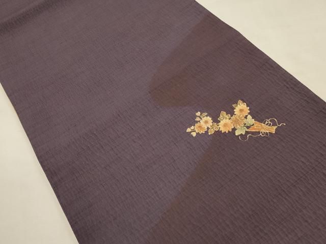 平和屋着物◎太鼓柄袋帯　ふくれ織　草花　金彩　正絹　逸品　DABK2539op