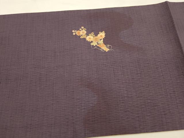 平和屋着物◎太鼓柄袋帯　ふくれ織　草花　金彩　正絹　逸品　DABK2539op