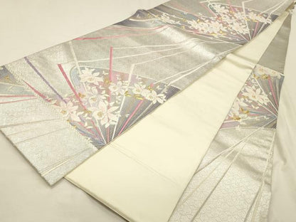 平和屋着物◎六通柄袋帯　唐織　草花　金銀糸　正絹　逸品　DABK2540op