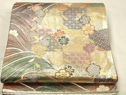平和屋着物◎佐賀錦　六通柄袋帯　吉祥桜文　金銀糸　正絹　逸品　DABK2541op