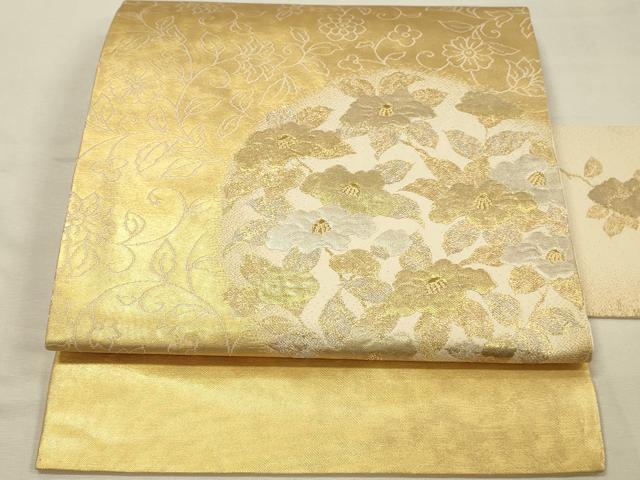 平和屋着物◎九寸名古屋帯　草花　金銀糸　正絹　逸品　DABK2542op