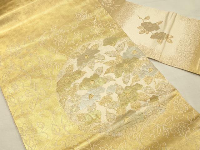 平和屋着物◎九寸名古屋帯　草花　金銀糸　正絹　逸品　DABK2542op