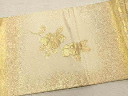 平和屋着物◎九寸名古屋帯　草花　金銀糸　正絹　逸品　DABK2542op