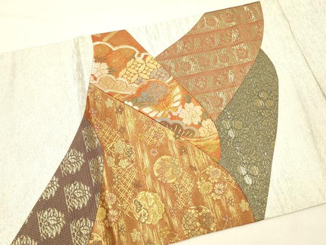平和屋着物◎六通柄袋帯　切嵌　吉祥花文　金糸　正絹　逸品　DABK2545op