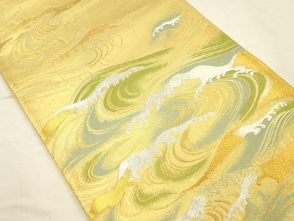 平和屋着物◎太鼓柄袋帯　立波文　金銀糸　正絹　逸品　DABK2546op