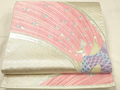 平和屋着物◎六通柄袋帯　唐織　孔雀文　金銀糸　正絹　逸品　DABK2547op