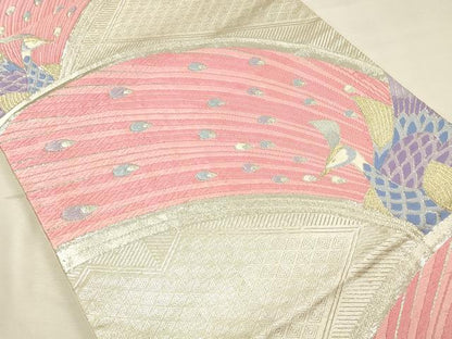 平和屋着物◎六通柄袋帯　唐織　孔雀文　金銀糸　正絹　逸品　DABK2547op