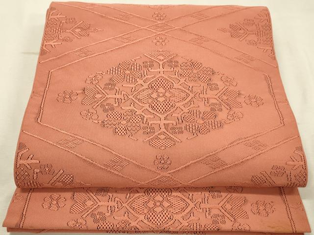 平和屋着物◎八寸名古屋帯　洋花文　東雲色　正絹　逸品　DABK2561op