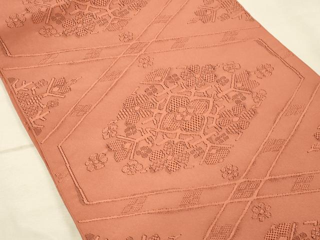平和屋着物◎八寸名古屋帯　洋花文　東雲色　正絹　逸品　DABK2561op