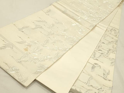 平和屋着物◎六通柄袋帯　群鶴　金銀糸　正絹　逸品　DABK2568op