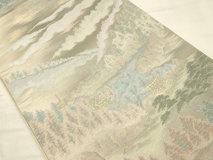 平和屋着物◎六通柄袋帯　風景文　金糸　正絹　逸品　DABK2569op