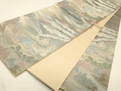 平和屋着物◎六通柄袋帯　風景文　金糸　正絹　逸品　DABK2569op