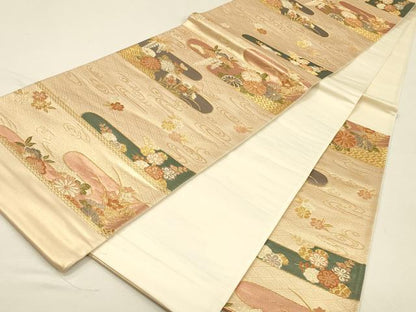 平和屋着物◎西陣　竹本正典謹製　六通柄袋帯　霞花文　金銀糸　ますいわ屋扱い　証紙付き　正絹　逸品　DABK2575op