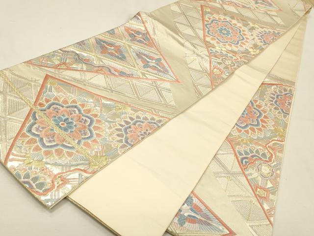 平和屋着物◎六通柄袋帯　唐織　裂取向かい鶴文　金銀糸　正絹　逸品　DABK2576op