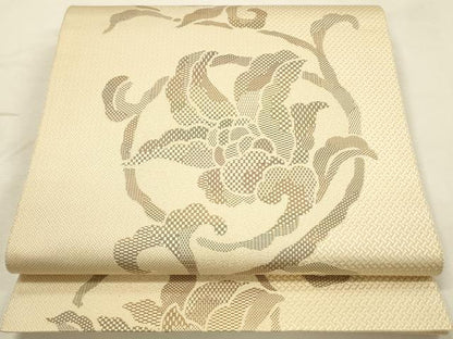 平和屋着物◎本場筑前博多織　八寸名古屋帯　更紗花唐草文　正絹　逸品　DABK2590op