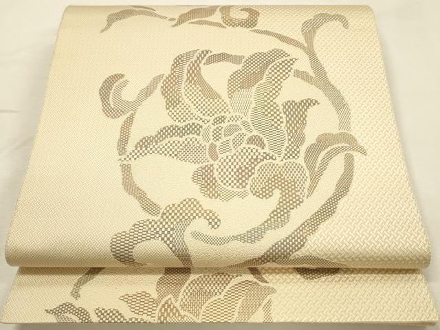 平和屋着物◎本場筑前博多織　八寸名古屋帯　更紗花唐草文　正絹　逸品　DABK2590op