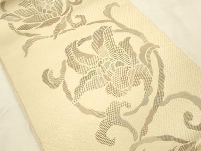 平和屋着物◎本場筑前博多織　八寸名古屋帯　更紗花唐草文　正絹　逸品　DABK2590op