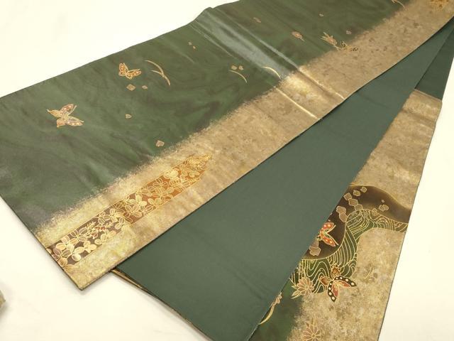 平和屋着物◎太鼓柄袋帯　舞蝶花芝文　金彩　引箔　正絹　逸品　DABK2593op