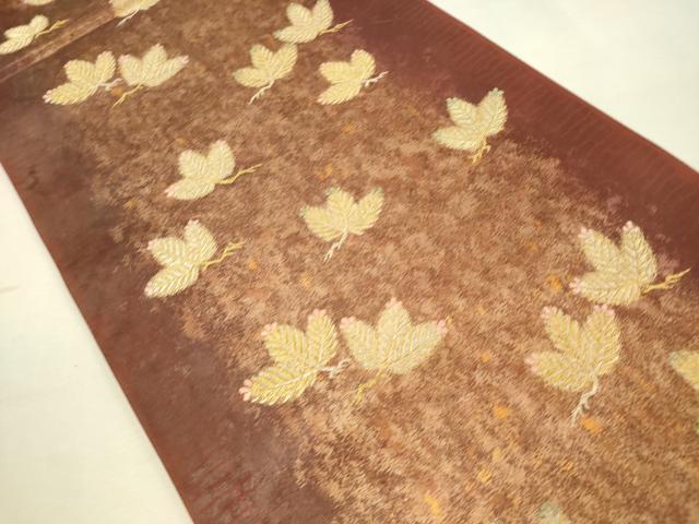 平和屋着物◎六通柄袋帯　松葉文　金糸　引箔　正絹　逸品　DABK2595op