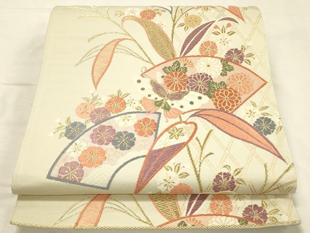 平和屋着物◎六通柄袋帯　唐織　地紙花蝶文　金糸　正絹　逸品　DABK2596op