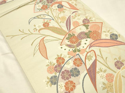 平和屋着物◎六通柄袋帯　唐織　地紙花蝶文　金糸　正絹　逸品　DABK2596op