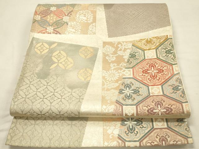 平和屋着物◎六通柄袋帯　唐織　色紙重ね　吉祥花文　金銀糸　正絹　逸品　DABK2599op