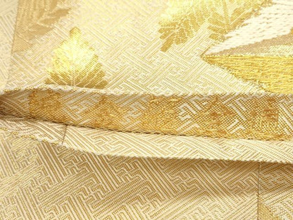 平和屋本店▼佐賀錦　全通柄袋帯　対鶴若松文　純金箔　正絹　逸品　DABK2602op