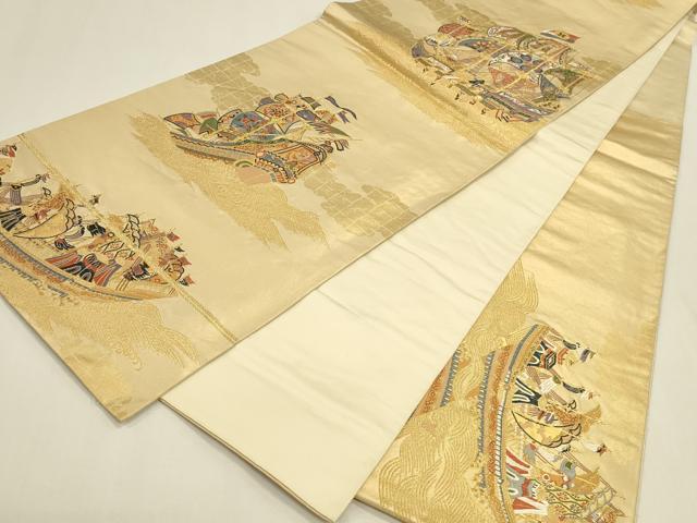 平和屋本店▼太鼓柄袋帯　南蛮船　純金箔　正絹　逸品　DABK2604op