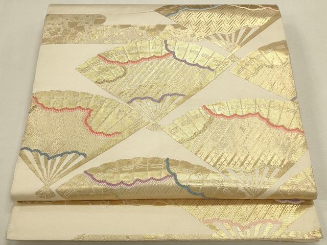 平和屋本店▼六通柄袋帯　招宴扇尽文　純金箔24K　正絹　逸品　DABK2605op