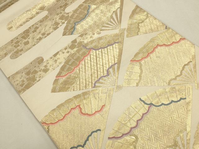 平和屋本店▼六通柄袋帯　招宴扇尽文　純金箔24K　正絹　逸品　DABK2605op