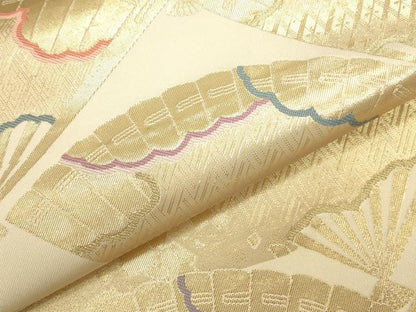 平和屋本店▼六通柄袋帯　招宴扇尽文　純金箔24K　正絹　逸品　DABK2605op