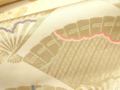 平和屋本店▼六通柄袋帯　招宴扇尽文　純金箔24K　正絹　逸品　DABK2605op