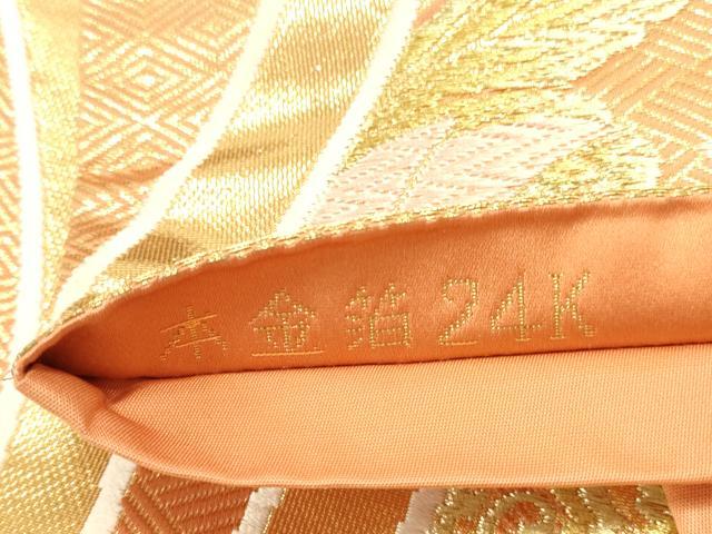 平和屋本店▼六通柄袋帯　唐織　立涌花鳥文　琥珀緞子　本金箔24K　正絹　逸品　DABK2607op