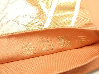 平和屋本店▼六通柄袋帯　唐織　立涌花鳥文　琥珀緞子　本金箔24K　正絹　逸品　DABK2607op