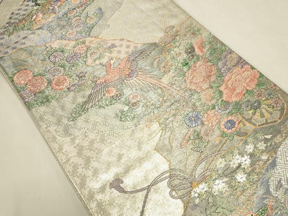 平和屋本店▼九百別織本佐賀錦　六通柄袋帯　鴛鴦花鳥文　24K本金二重箔　正絹　逸品　DABK2610op