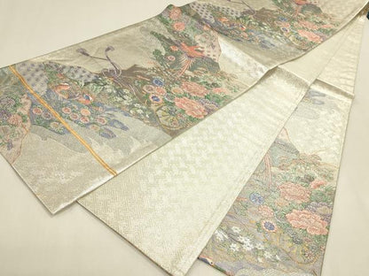 平和屋本店▼九百別織本佐賀錦　六通柄袋帯　鴛鴦花鳥文　24K本金二重箔　正絹　逸品　DABK2610op