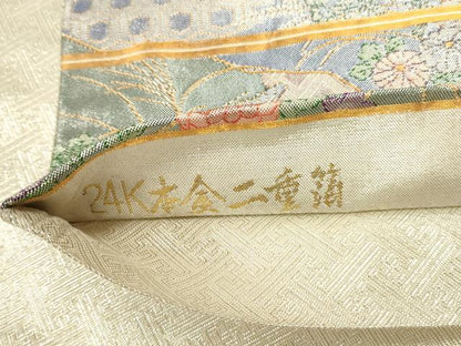 平和屋本店▼九百別織本佐賀錦　六通柄袋帯　鴛鴦花鳥文　24K本金二重箔　正絹　逸品　DABK2610op