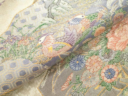 平和屋本店▼九百別織本佐賀錦　六通柄袋帯　鴛鴦花鳥文　24K本金二重箔　正絹　逸品　DABK2610op