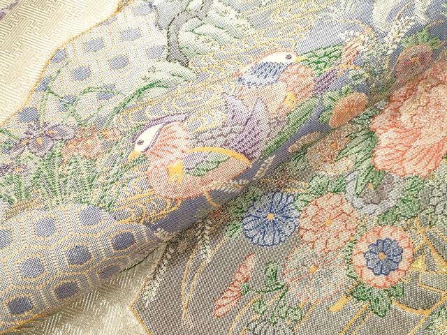 平和屋本店▼九百別織本佐賀錦　六通柄袋帯　鴛鴦花鳥文　24K本金二重箔　正絹　逸品　DABK2610op