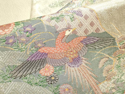 平和屋本店▼九百別織本佐賀錦　六通柄袋帯　鴛鴦花鳥文　24K本金二重箔　正絹　逸品　DABK2610op