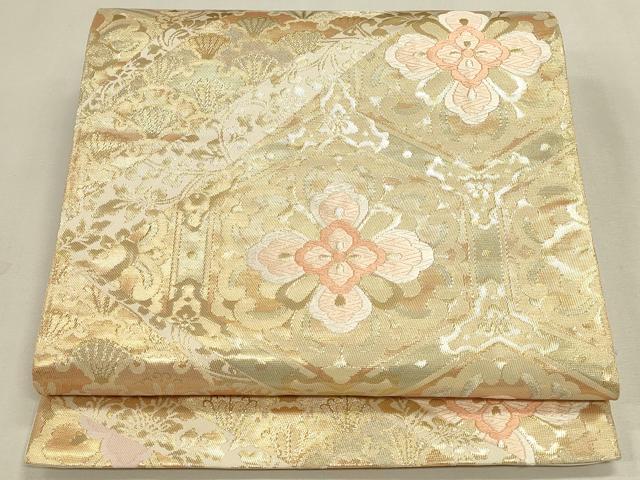 平和屋本店▼六通柄袋帯　亀甲花文　純金箔　正絹　逸品　DABK2611op