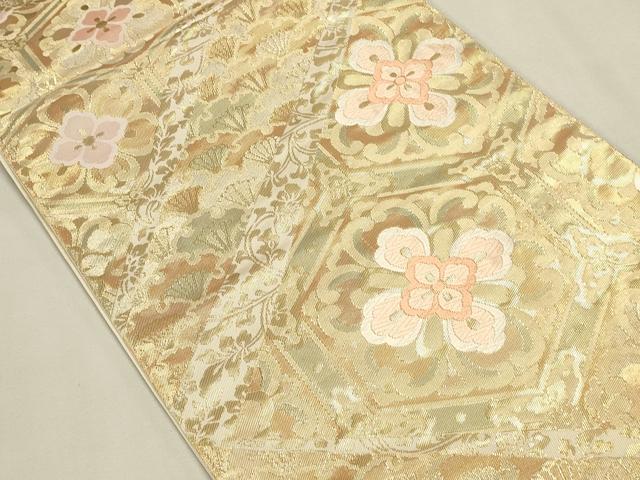 平和屋本店▼六通柄袋帯　亀甲花文　純金箔　正絹　逸品　DABK2611op