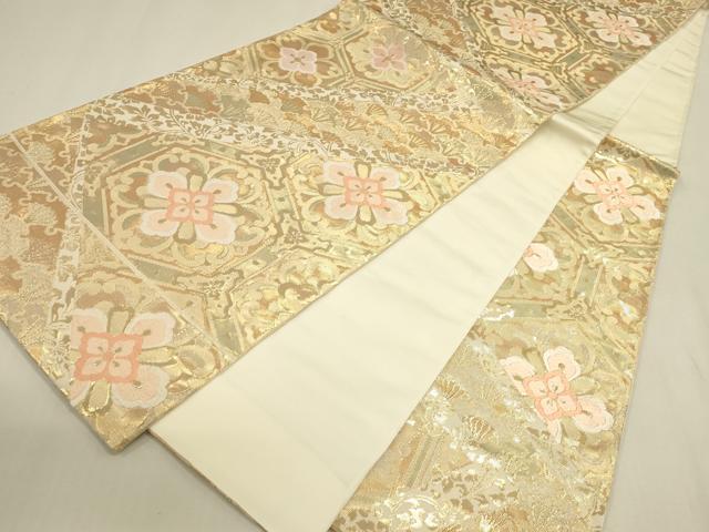 平和屋本店▼六通柄袋帯　亀甲花文　純金箔　正絹　逸品　DABK2611op
