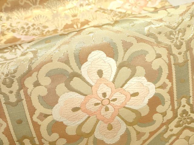 平和屋本店▼六通柄袋帯　亀甲花文　純金箔　正絹　逸品　DABK2611op
