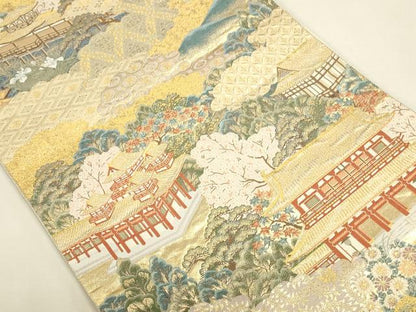 平和屋本店▼六通柄袋帯　平安神宮　本金箔　正絹　逸品　DABK2613op