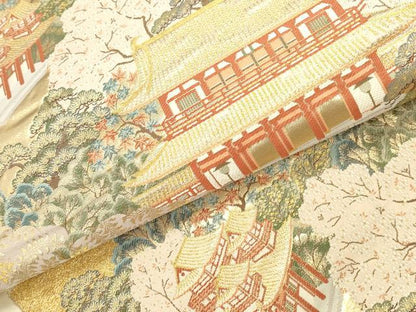 平和屋本店▼六通柄袋帯　平安神宮　本金箔　正絹　逸品　DABK2613op