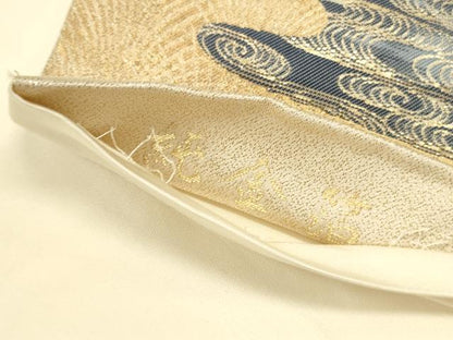 平和屋本店▼六通柄袋帯　唐織　孔雀花松文　純金箔　正絹　逸品　DABK2614op