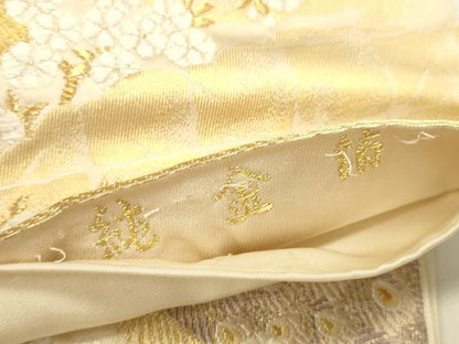 平和屋本店▼六通柄袋帯　唐織　孔雀花文　純金箔　正絹　逸品　DABK2615op