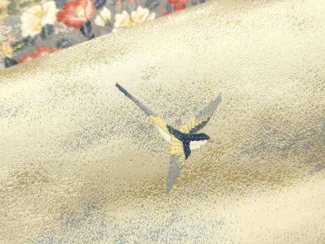 平和屋本店▼六通柄袋帯　唐織　飛鳥花文　純金箔　正絹　逸品　DABK2618op